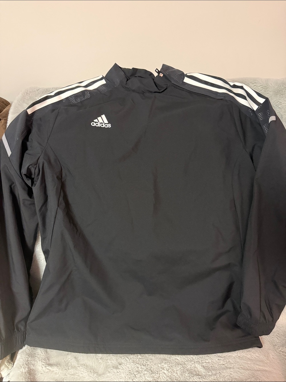 adidas Black Windbreaker Jacket with White Shoulder Stripes
